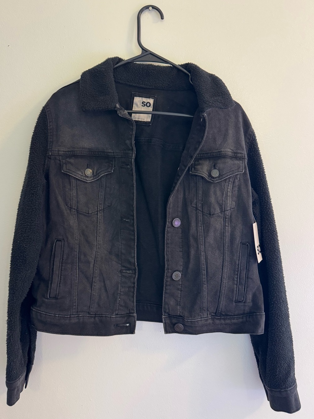 SO Black Sherpa-Trim Trucker Jacket